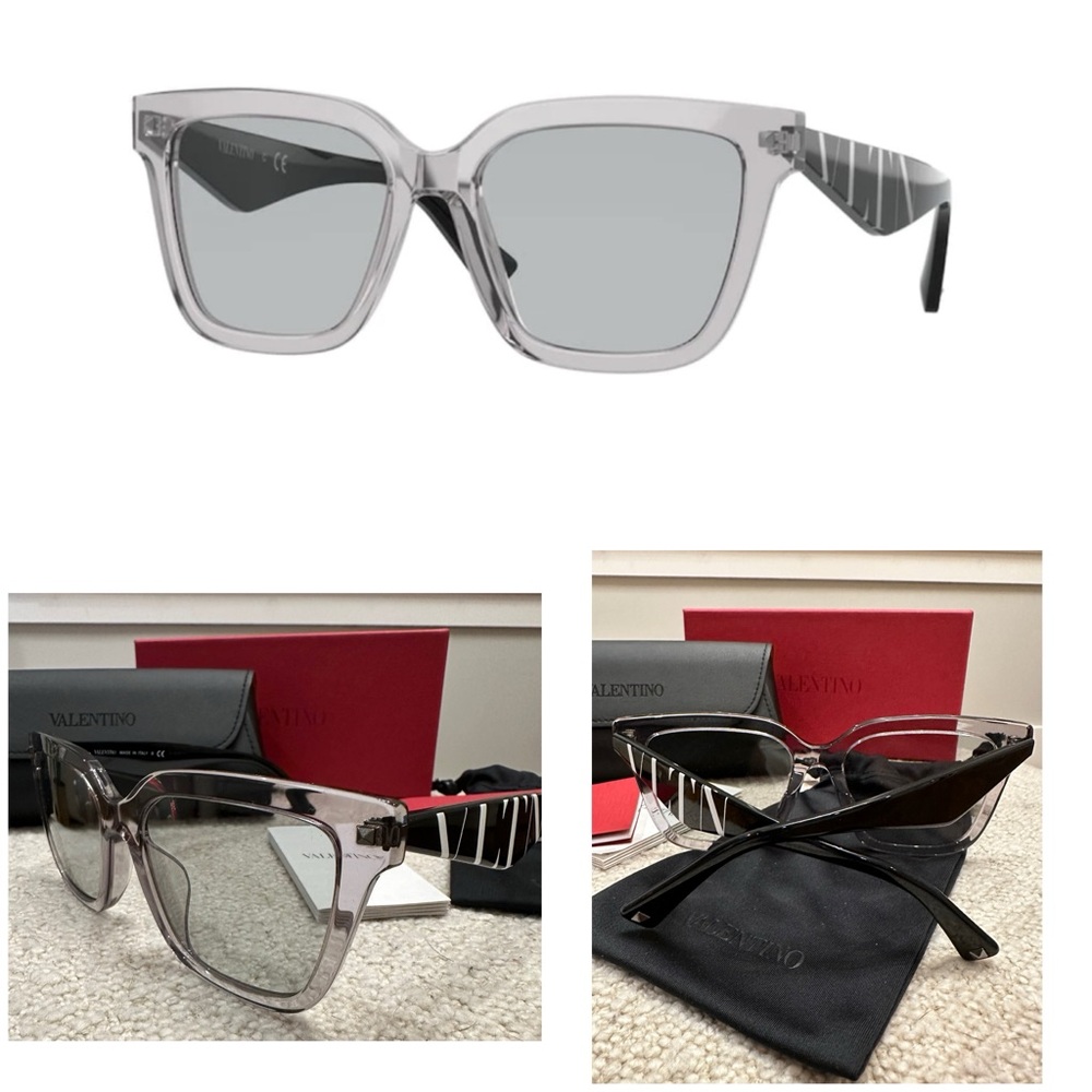 New! Valentino Square Sunglasses w/ Studs, Transparent Grey VA4084F NEW in Box!